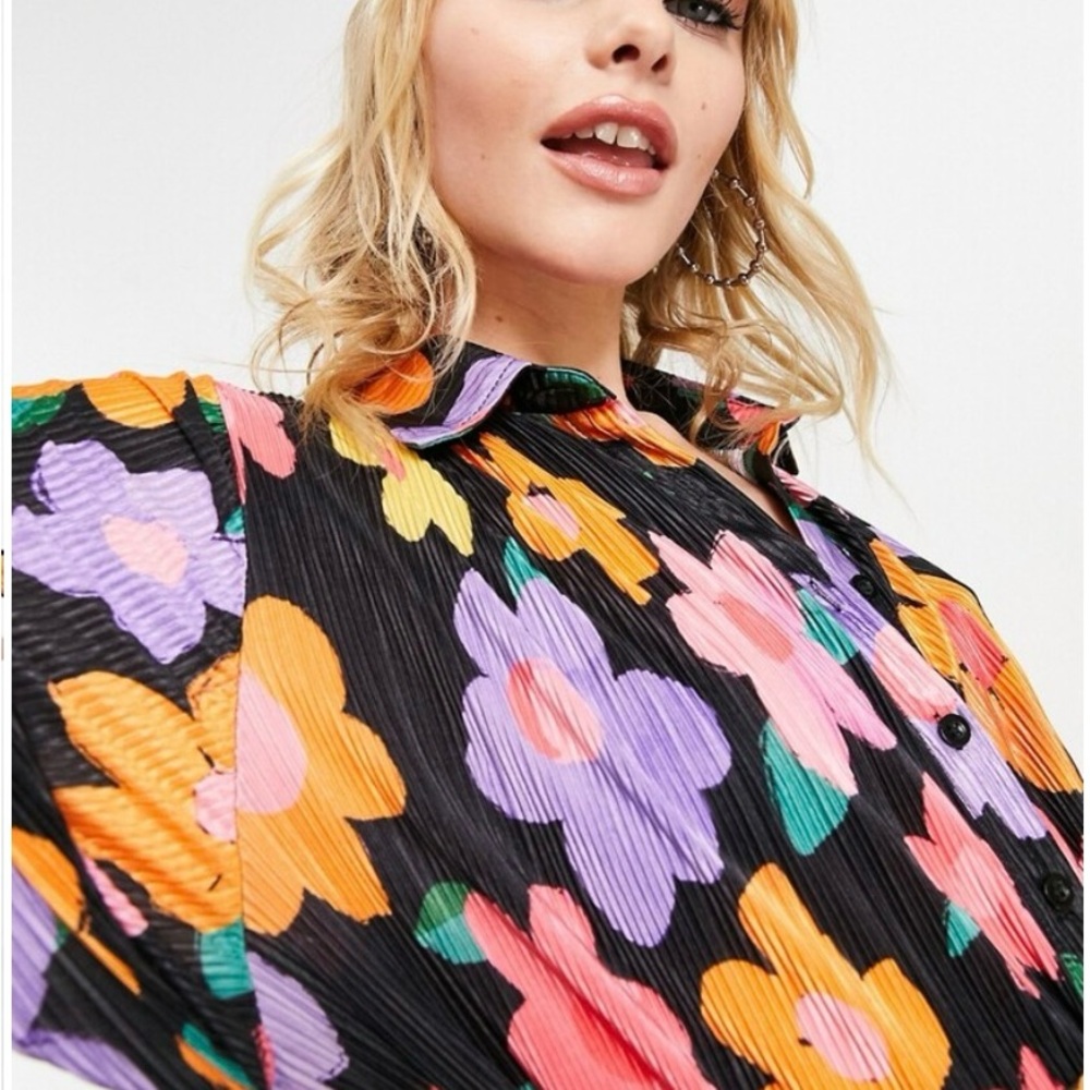 Peppermayo plisse contrast collar shirt dress in floral print - Picture 4 of 6